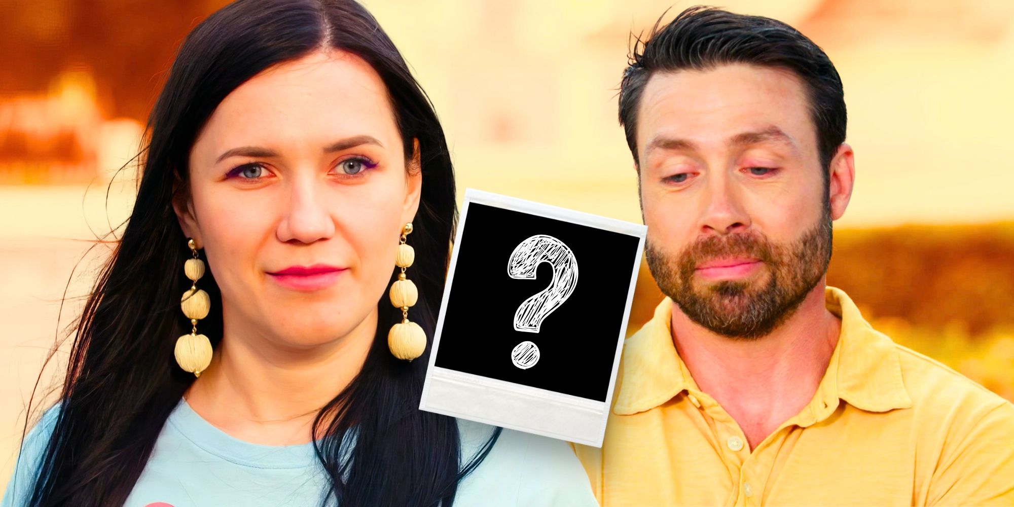90 Day Fiancé’s Varya Malina and Geoffrey Paschel are serious, with a blank polaroid photo.