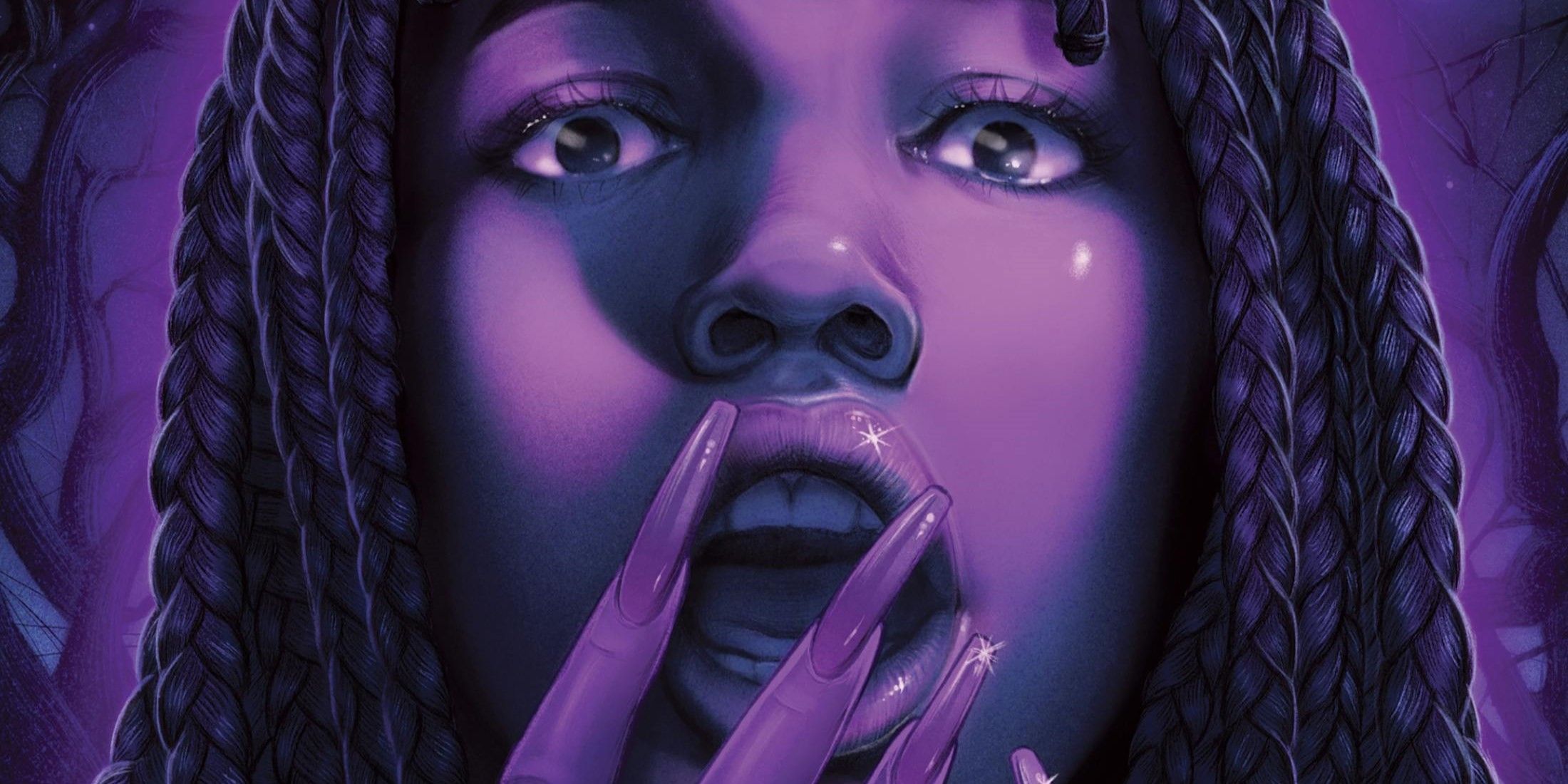 The cover of The Black Girl Survives in This One featuring a Black girl gasping with her hand in front of her mouth