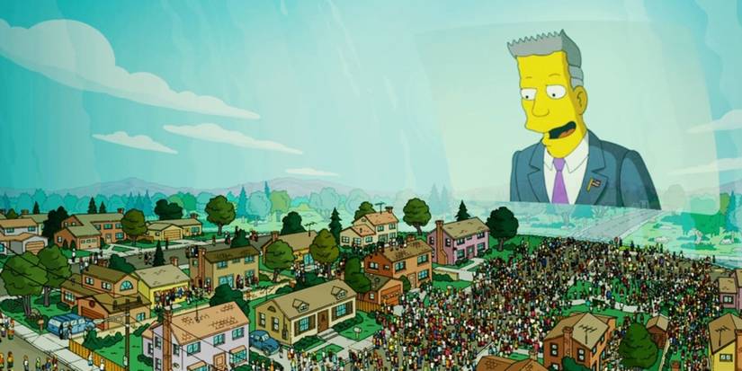 Russ Cargill projected on the dome in The Simpsons Movie