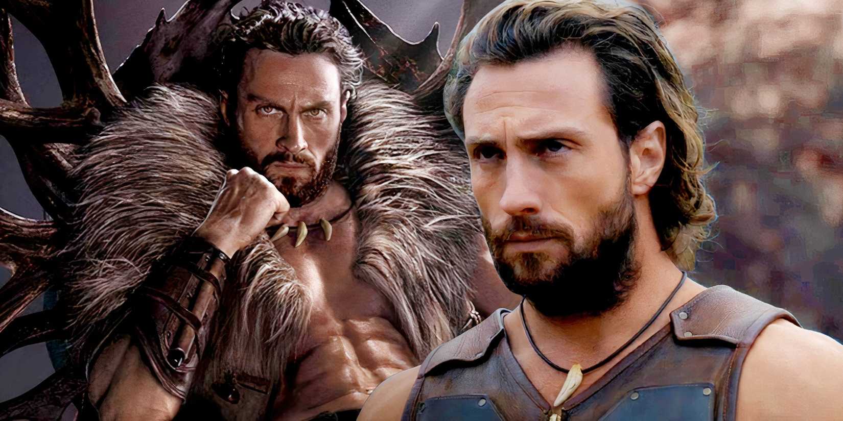Aaron Taylor-Johnson in Kraven the Hunter poster and scene