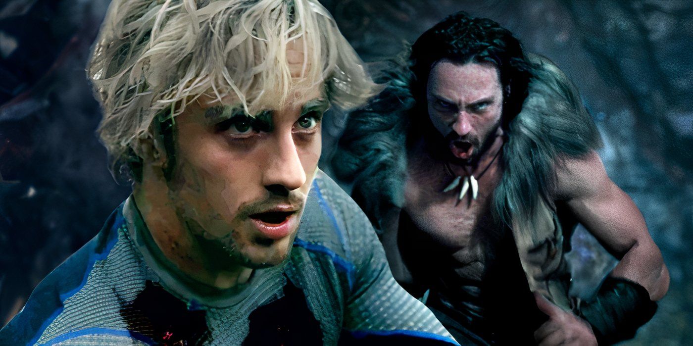 Aaron Taylor-Johnson's Quicksilver dies in Avengers Age of Ultron and Sergei Kravinoff runs towards the camera in Kraven the Hunter