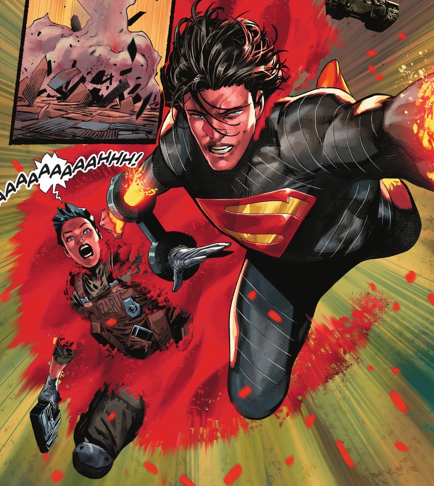 Absolute Superman 2 Superman wraps Lois Lane in his sunstone dust cape as he takes flight