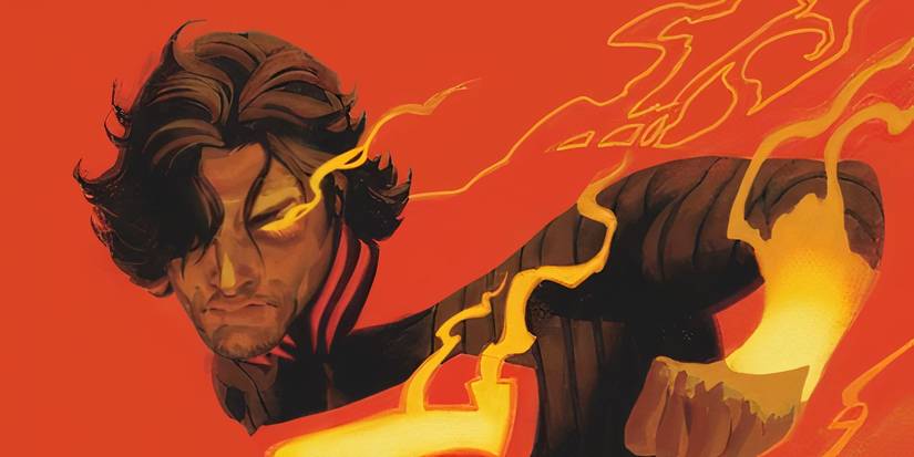 Comic book art: Absolute Superman uses heat vision over a red background.