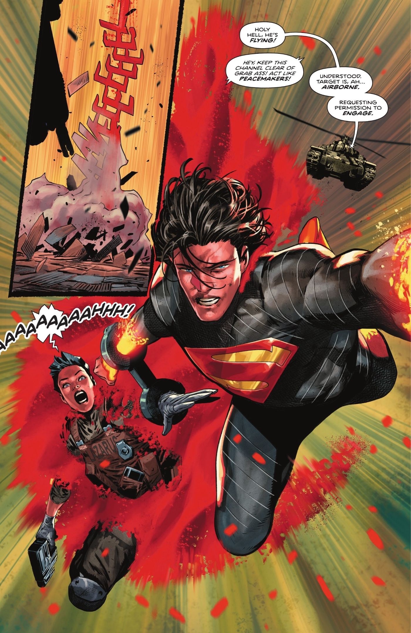 Absolute Superman voando com Lois Land e New Cape