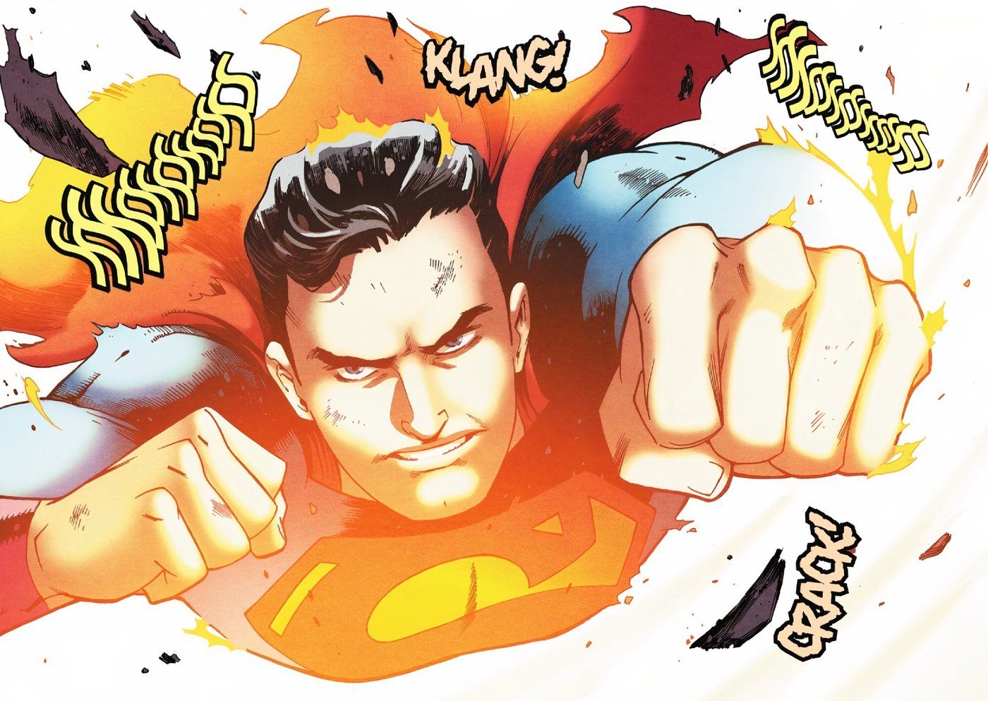 Action Comics 1078 Superman breaks out of his armor as he flies along the sun, regaining his superpowers