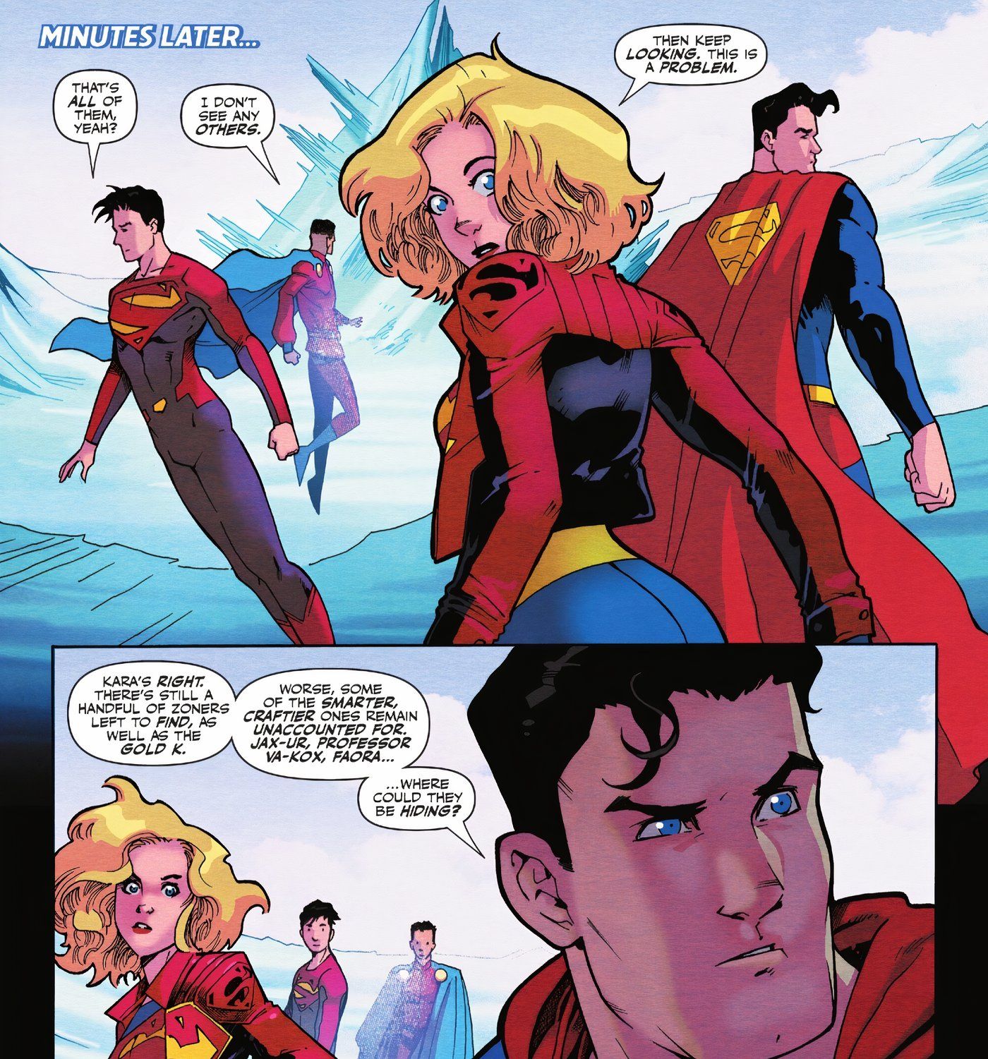 Action Comics 1079 Superman e Supergirl percebem que alguns dos prisioneiros mais inteligentes da Zona Fantasma desapareceram depois que o resto foi capturado