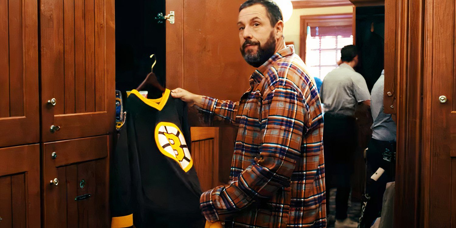 Adam Sandler holding his hockey jersey in Happy Gilmore 2 trailer