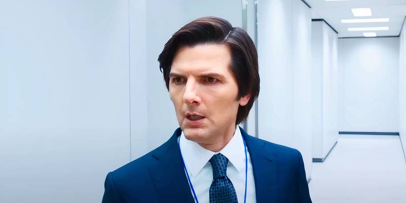 Adam Scott looking worried as Mark in Severance season 2