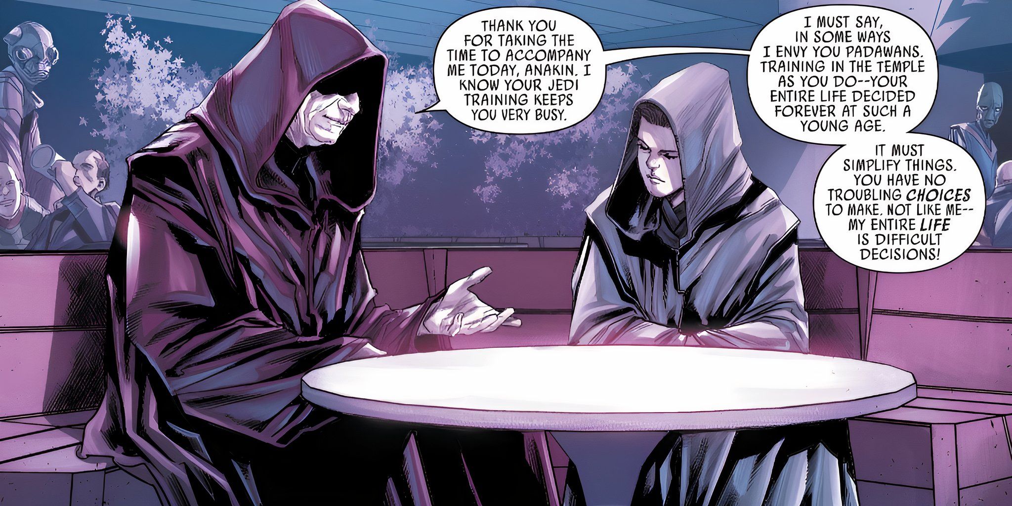 Anakin and Palpatine hang out at a club.