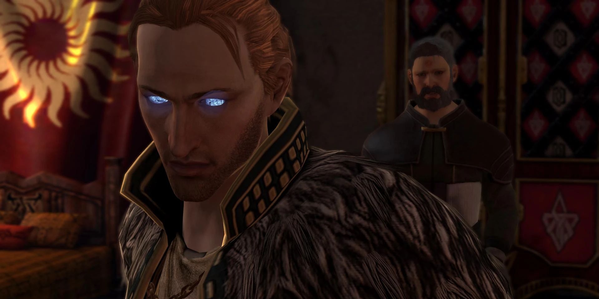 Anders eyes glow as Justice takes control in Dragon Age 2.