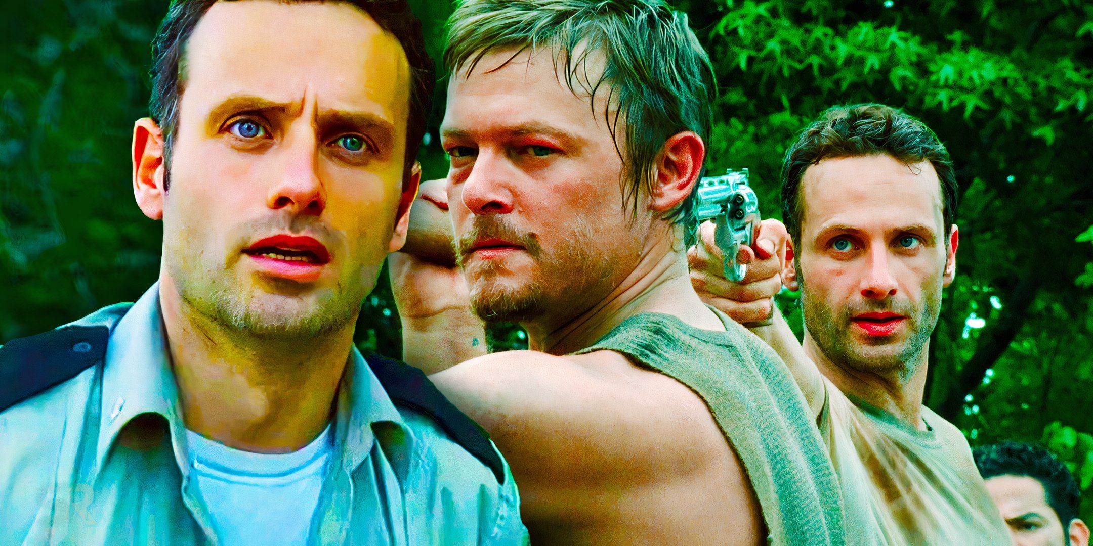 Andrew Lincoln as Rick Grimes and Norman Reedus as Daryl Dixon in The Walking Dead season 1