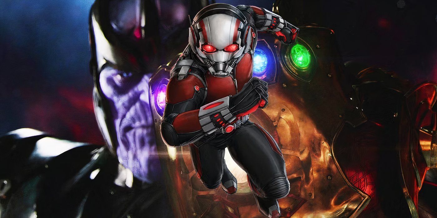 Ant-Man running away from Thanos.