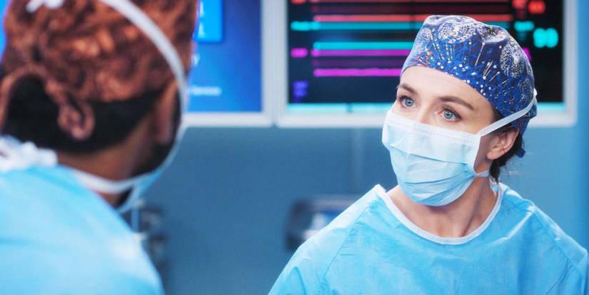 Anthony Hill as Winston Ndugu and Caterina Scorsone as Amelia Shepherd in Grey's Anatomy season 21 episode 8