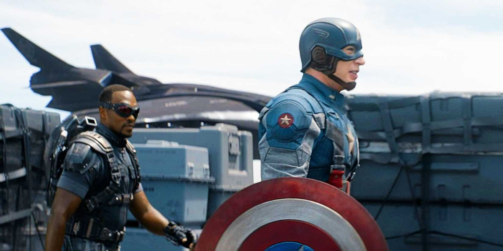 Anthony Mackie As Sam Wilson and Chris Evans As Steve Rogers Prepared To Fight In Captain America The Winter Soldier