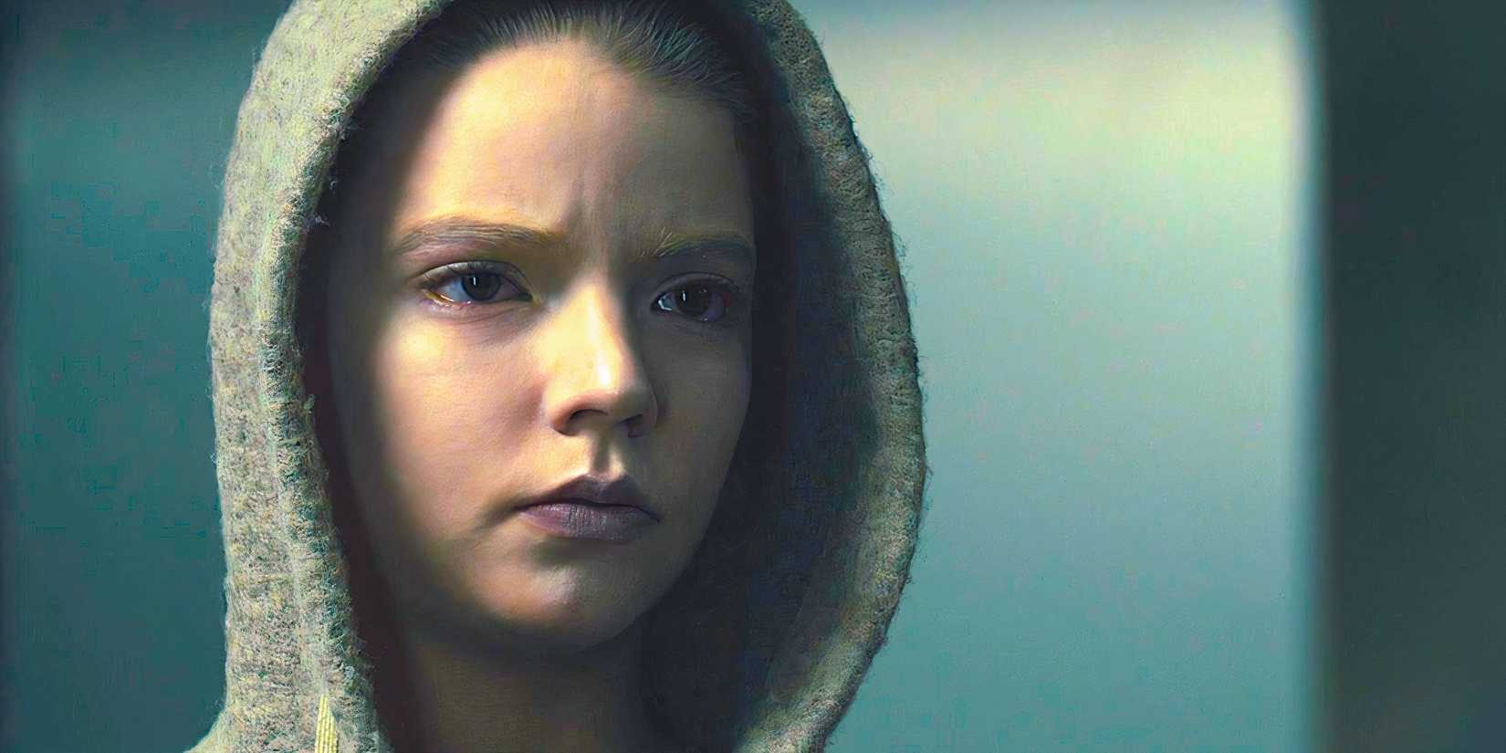 Anya Taylor Joy looking intense in a scene from Morgan