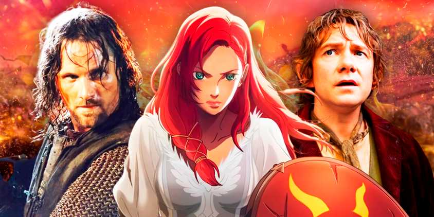 Aragorn, Bilbo Baggins from The Hobbit, and Hera from War of the Rohirrim