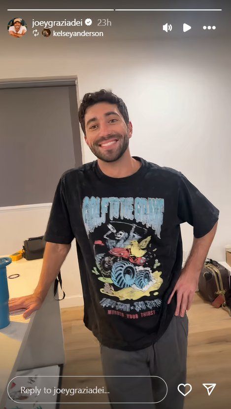The Bachelor star Joey Graziadei&rsquo;s Instagram Story of him smiling in his new home.
