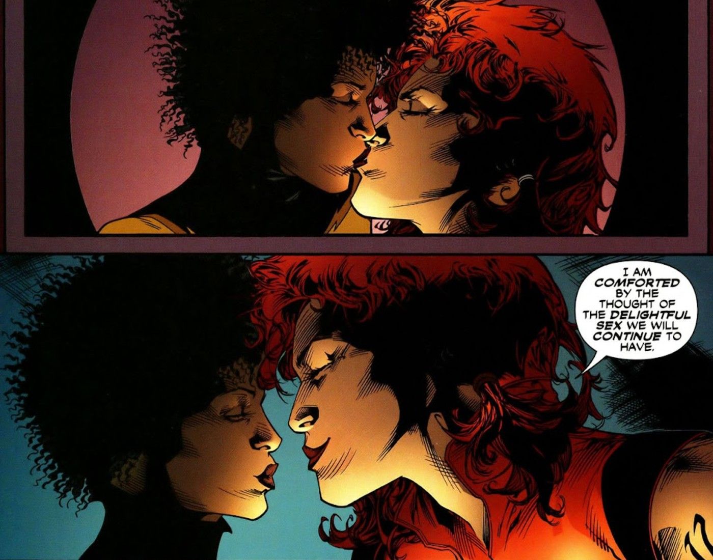 Painéis de quadrinhos: Thunder, filha de Black Lightning, beija Grace Choi em The Outsiders #41