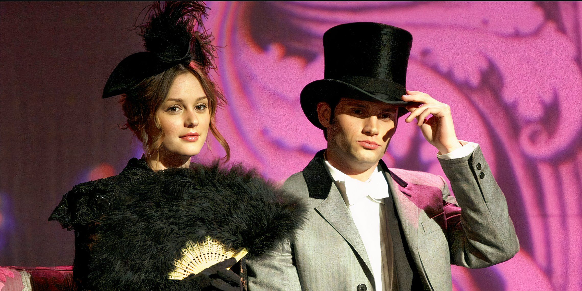 Blair and Dan on stage in period costumes in the Gossip Girl episode The Age of Dissonance