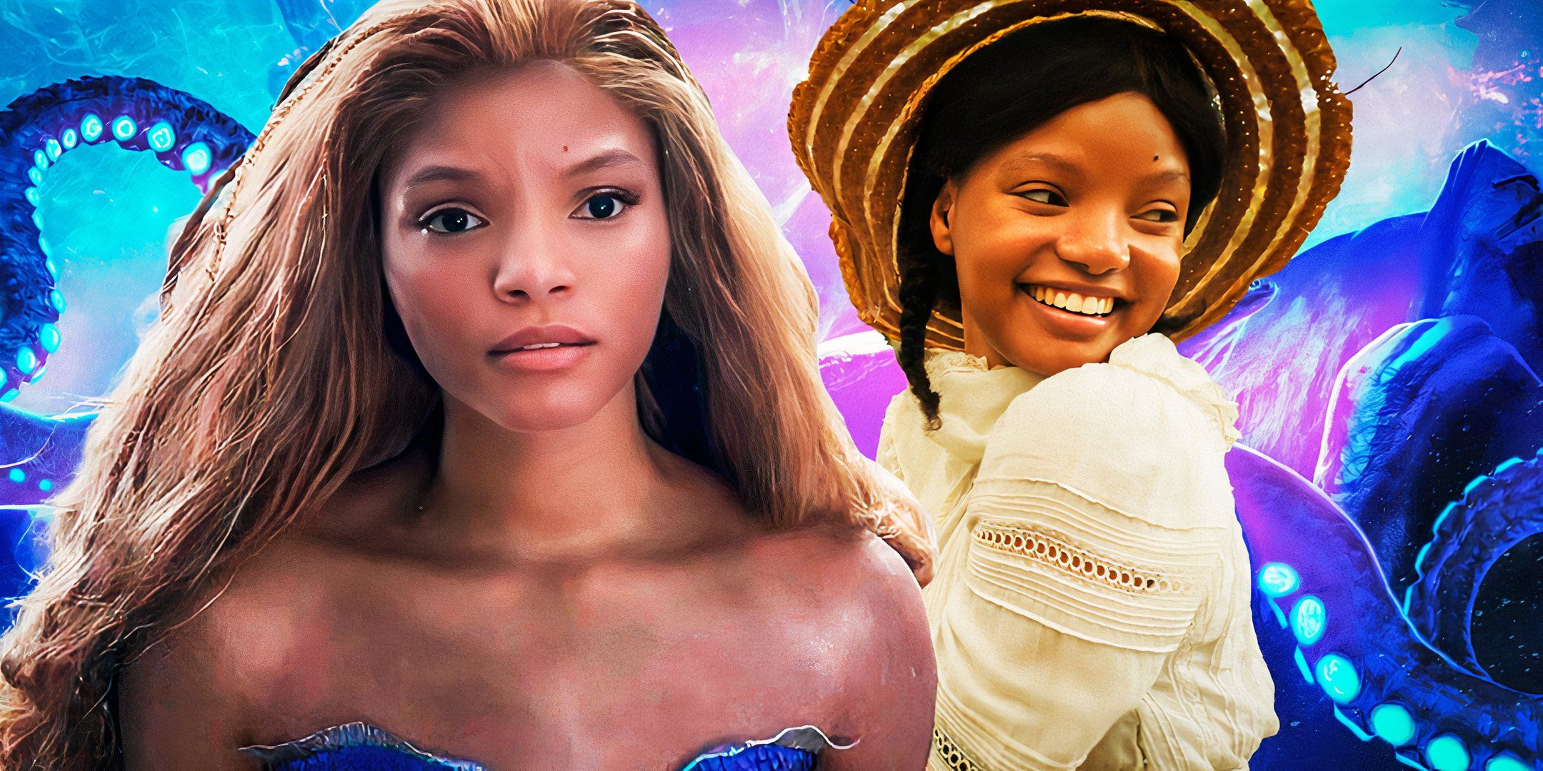 Blended image of Halle Bailey in The Little Mermaid and The Color Purple