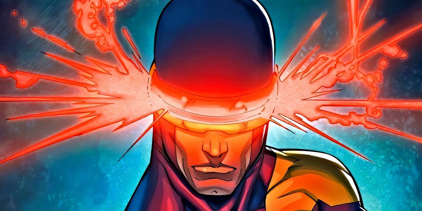 Cyclops from the X-Men, his visor full of red energy. 