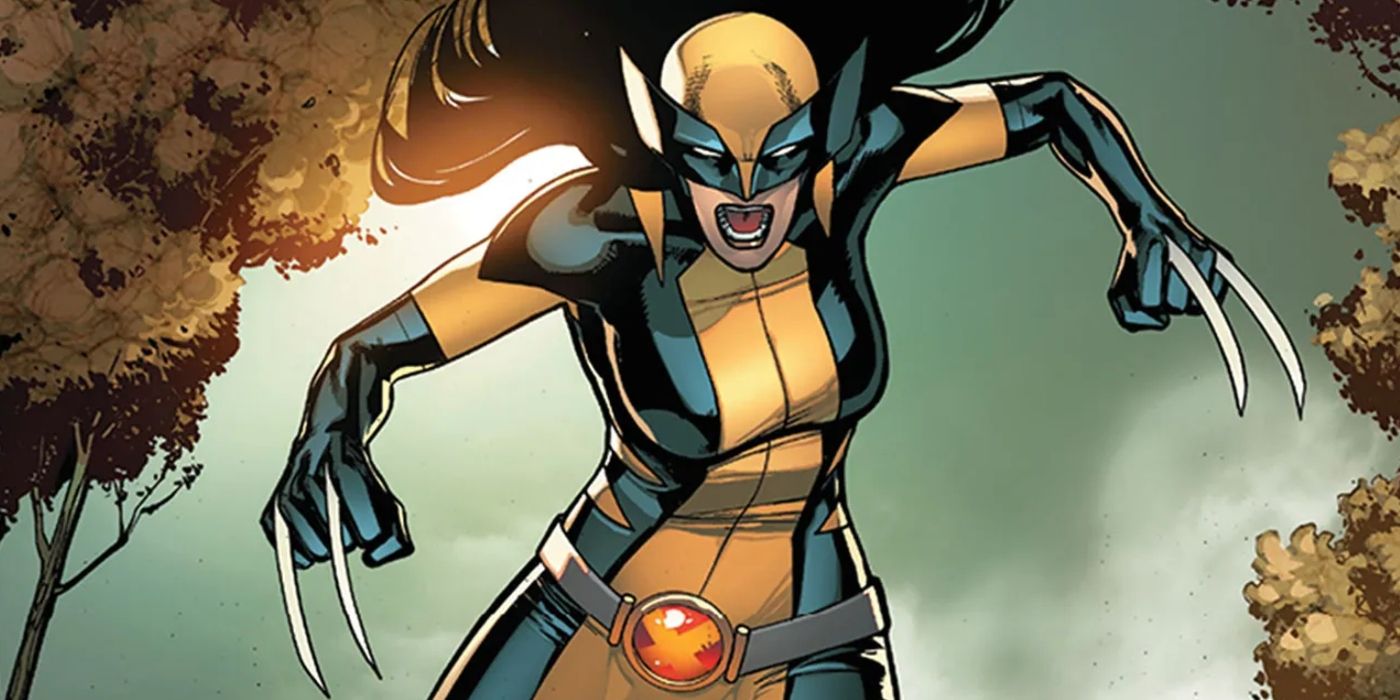 Comic book art: Marvel Comics' Laura Kinney aka Wolverine leaps forward.