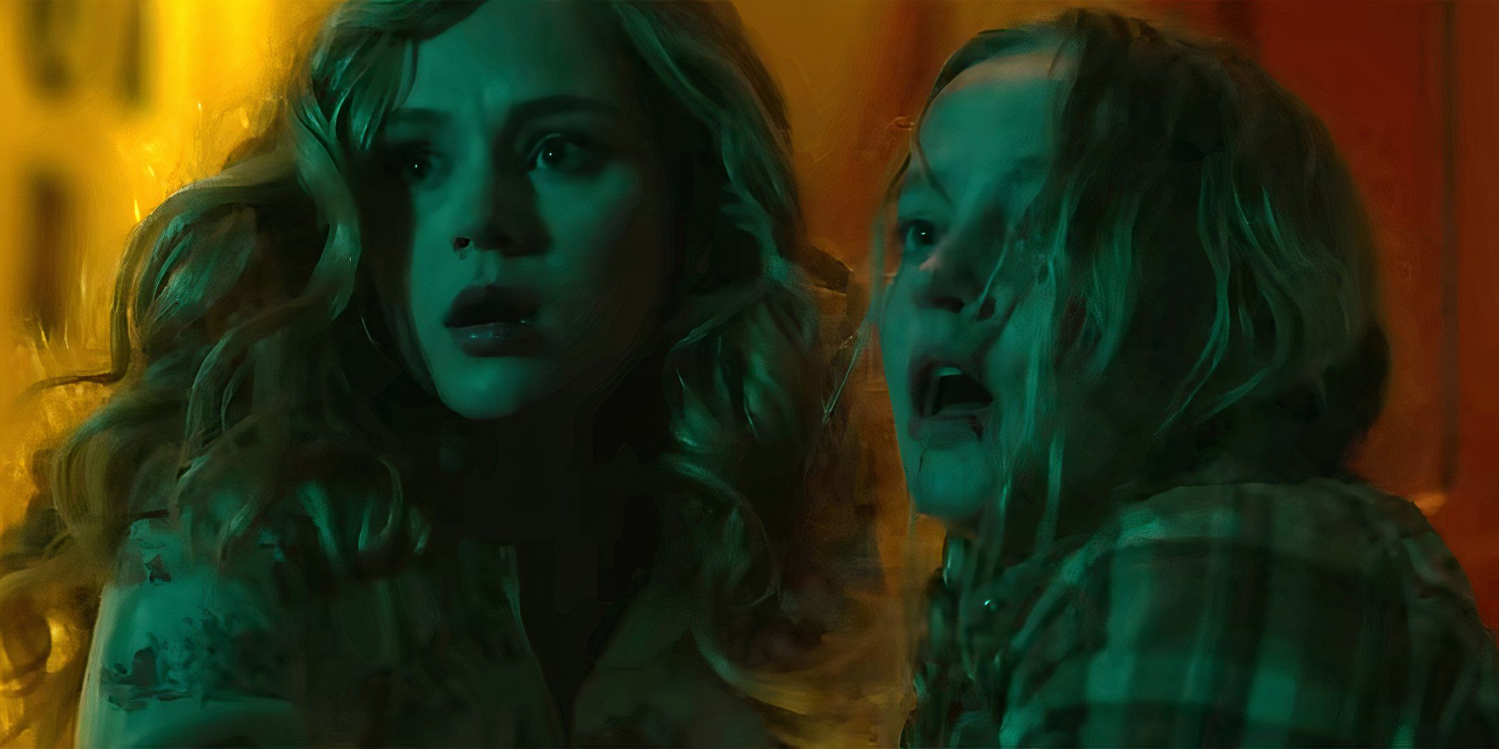 Brec Bassinger's Margaret and Madison Wolfe's Annie looking scared at something in The Man in the White Van