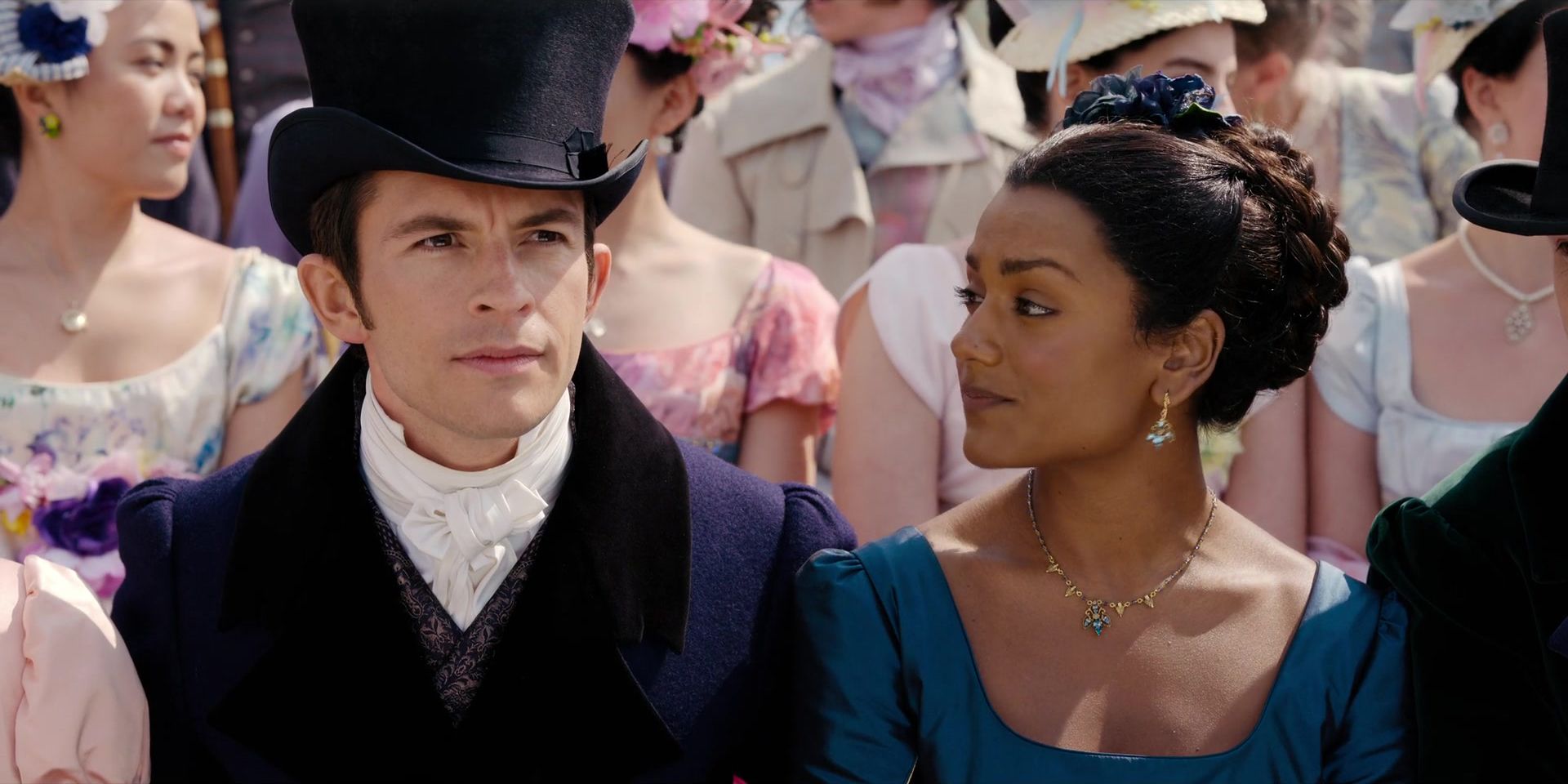 Anthony Bridgerton (Jonathan Bailey) & Kate Sharma (Simone Ashley) In Bridgerton Season 2, Episode 2, "Off To The Races"