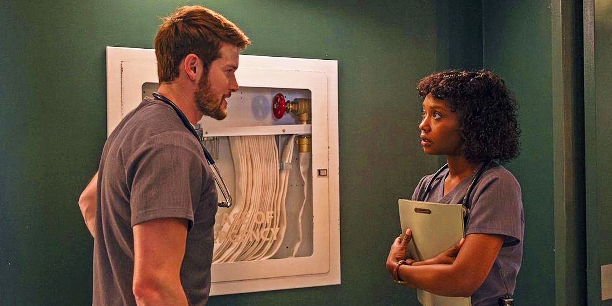 Ashleigh LaThrop and Alex MacNicoll as Ericka and Van in Brilliant Minds s1, e9