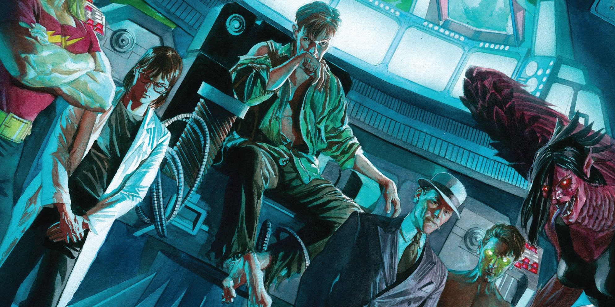 Bruce Banner sits inside of his Mind Palace throne with his various alters and gamma-allies.