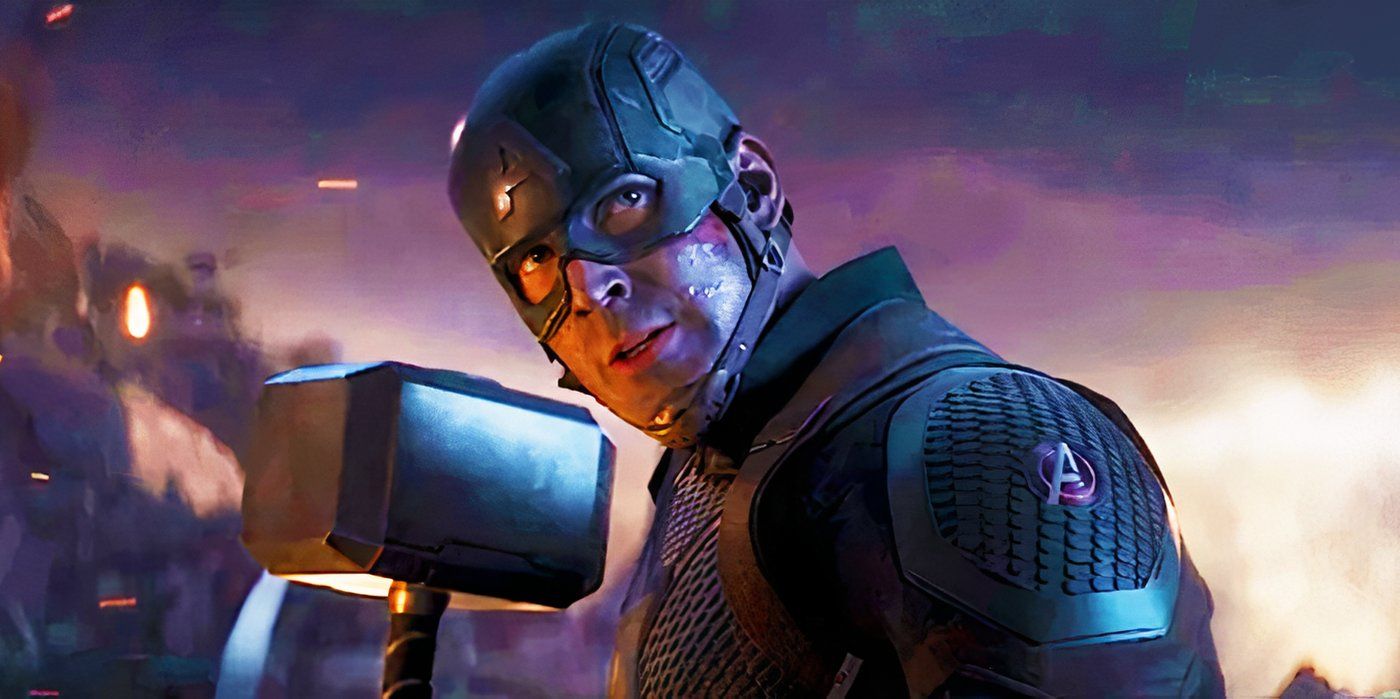 Captain America holding Mjolnir in Avengers: Endgame