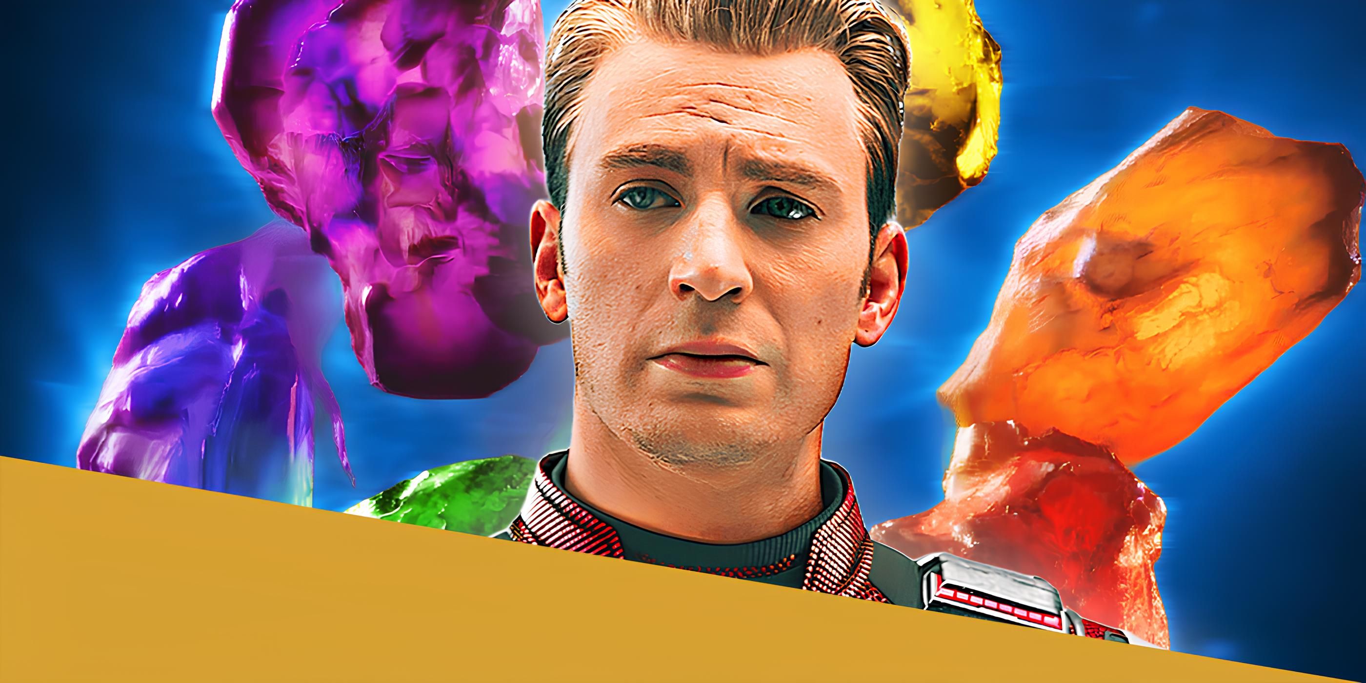 captain america as steve rogers with infinity stones in background