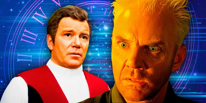 Captain Kirk and Malcolm McDowell as Soran In Star Trek Generations