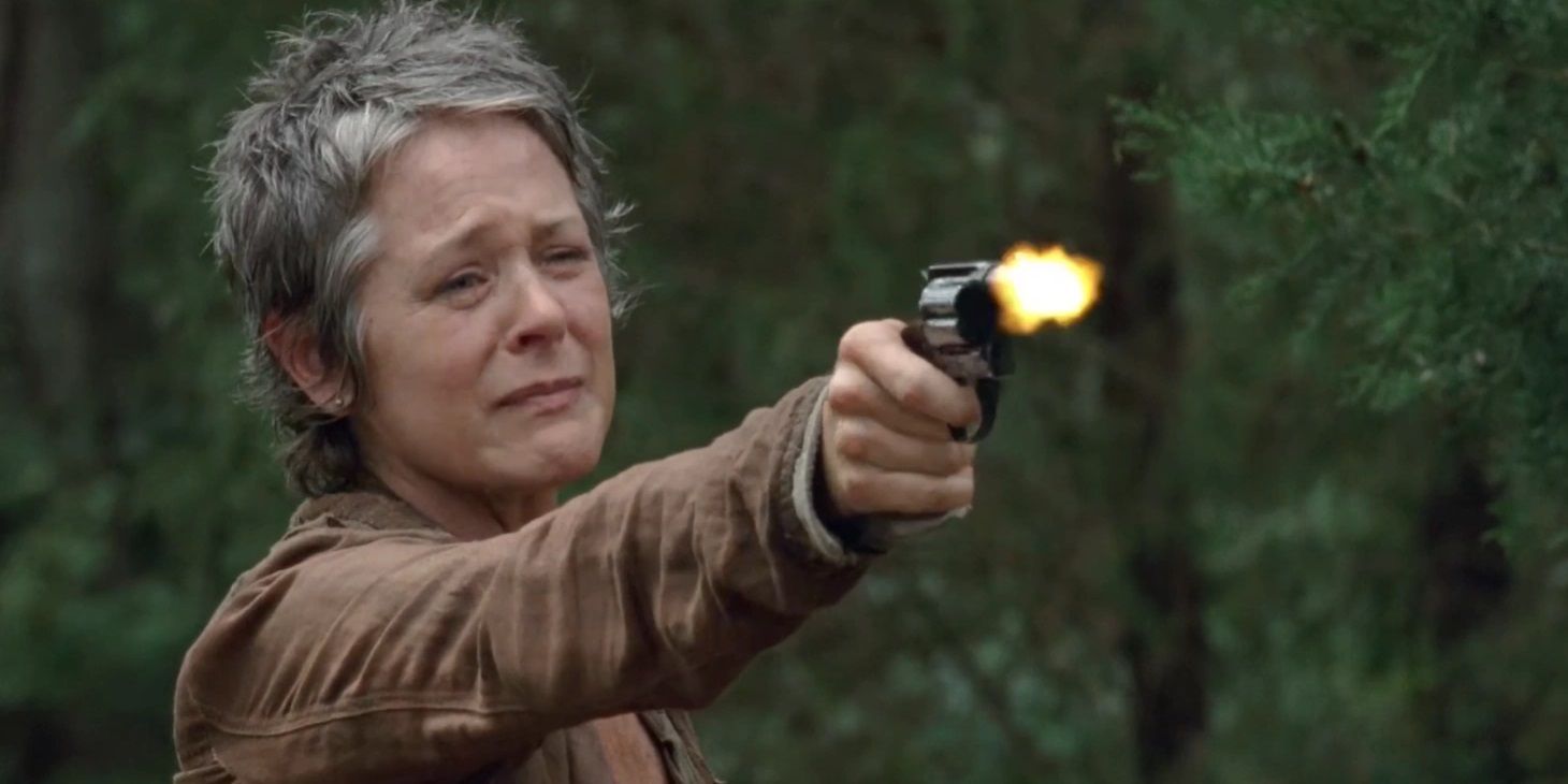 Carol shoots Lizzie with tears in her eyes in The Walking Dead