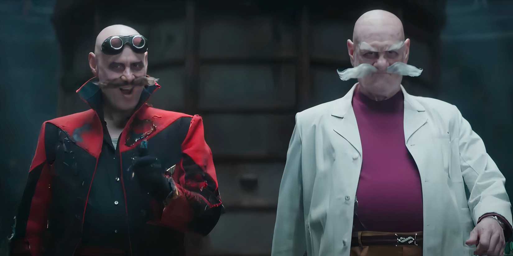 Jim Carrey as Ivo and Gerald Robotnik walking next to each other in Sonic the Hedgehog 3