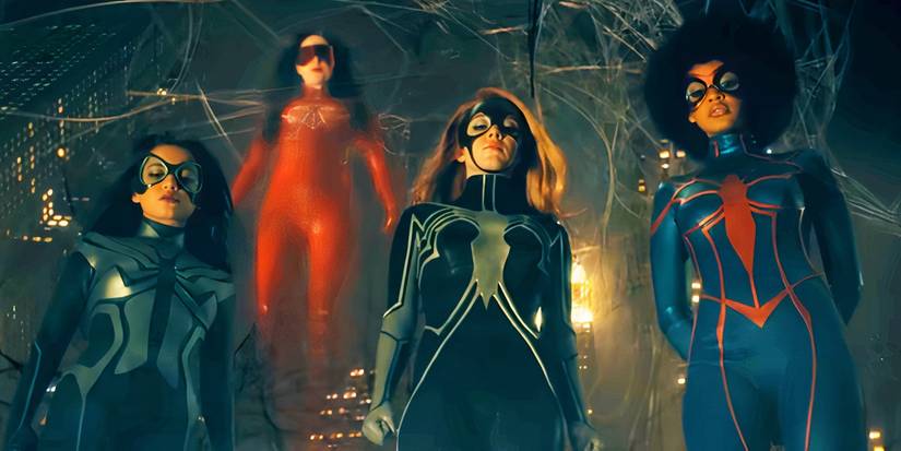 Cassandra Webb with the Spider-Women in Madame Web