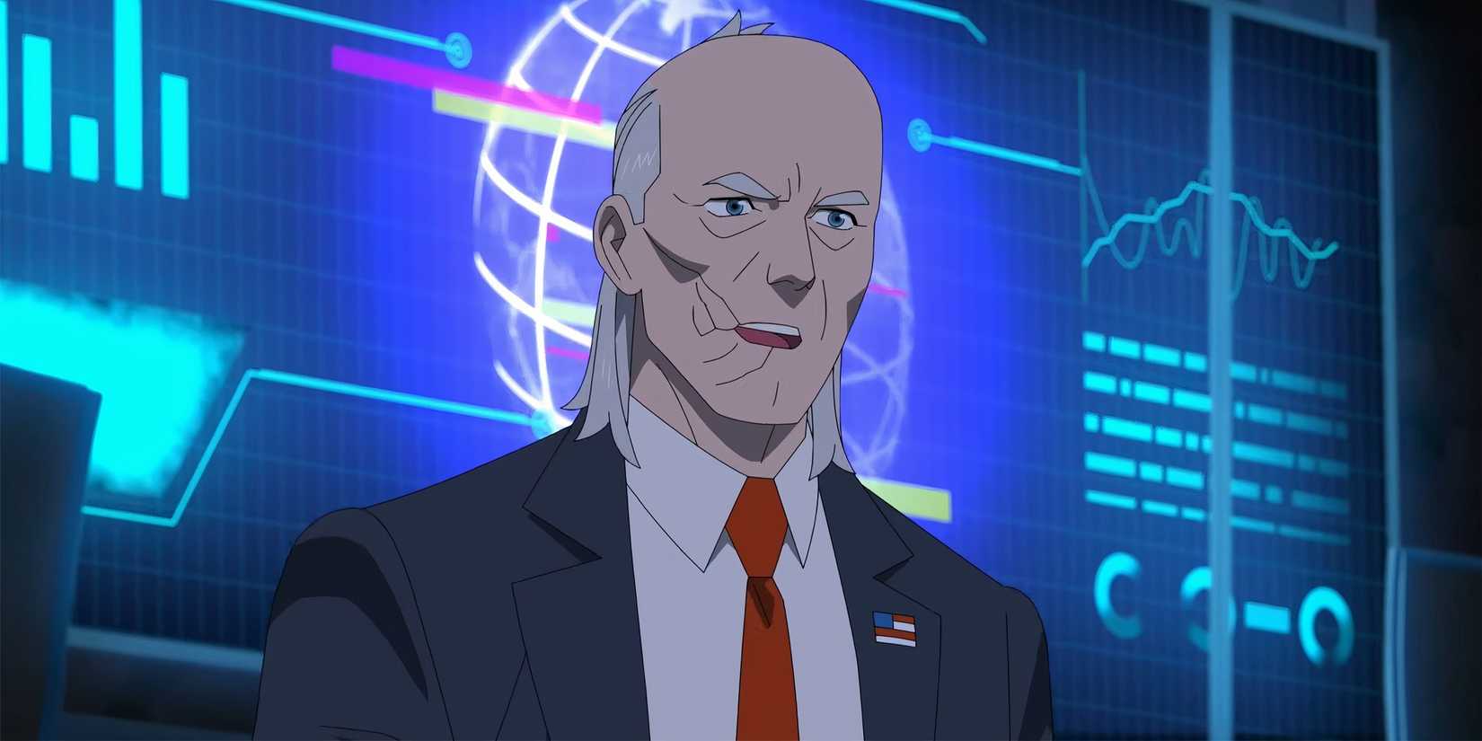 Cecil standing in front of a computer screen in Invincible season 3