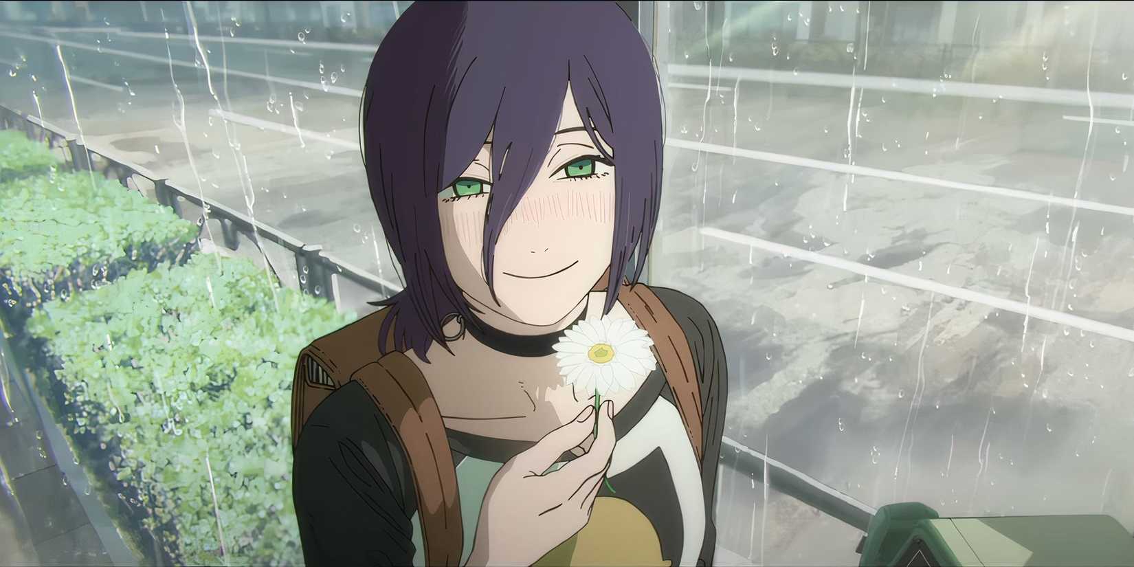 Reze holding a flower from the newest Chainsaw Man - the Movie: Reze Arc trailer.