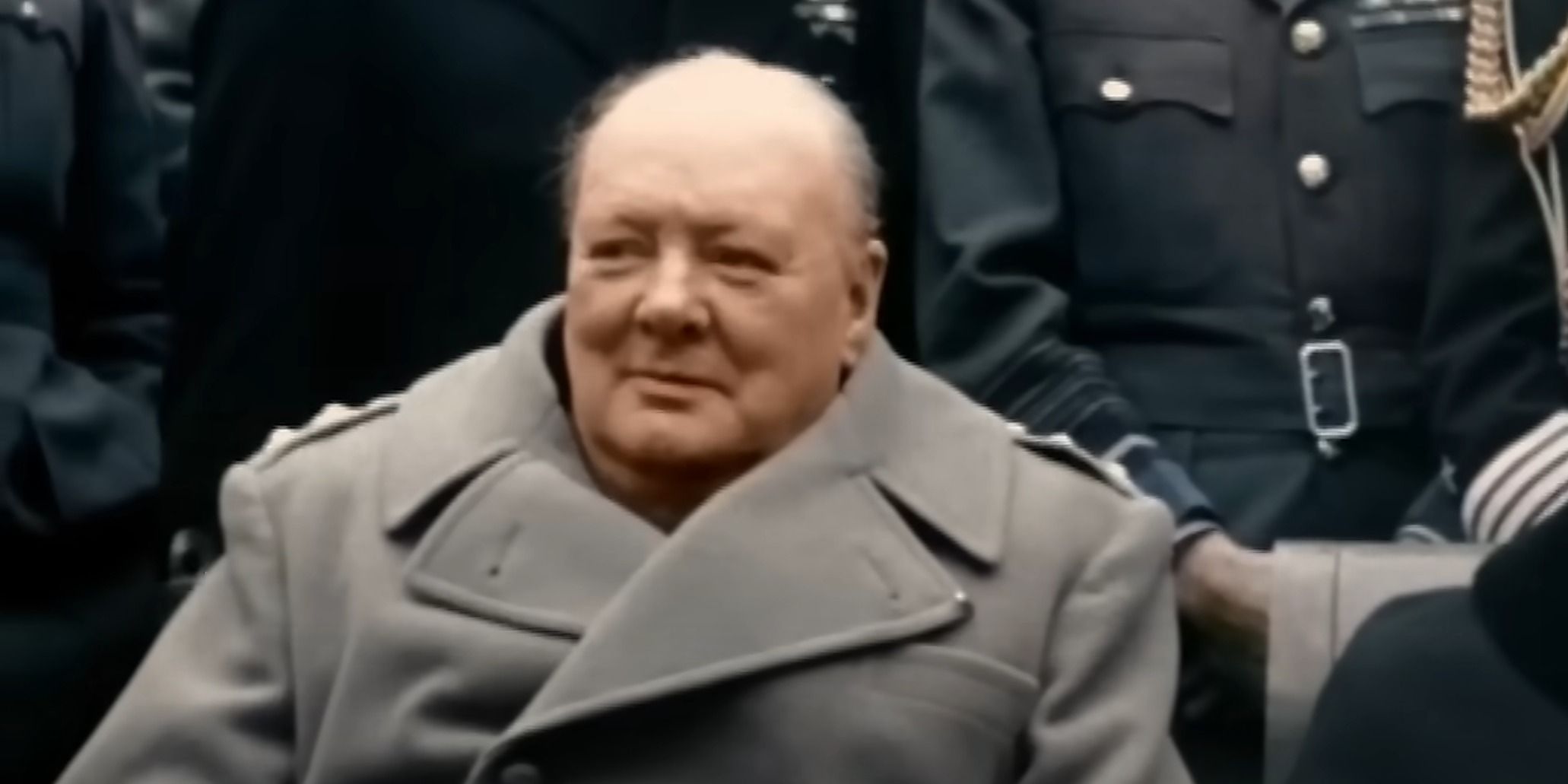 Winston Churchill smiling in Churchill at War