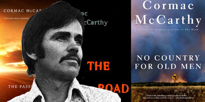 Collage of Cormac McCarthy and his novels.