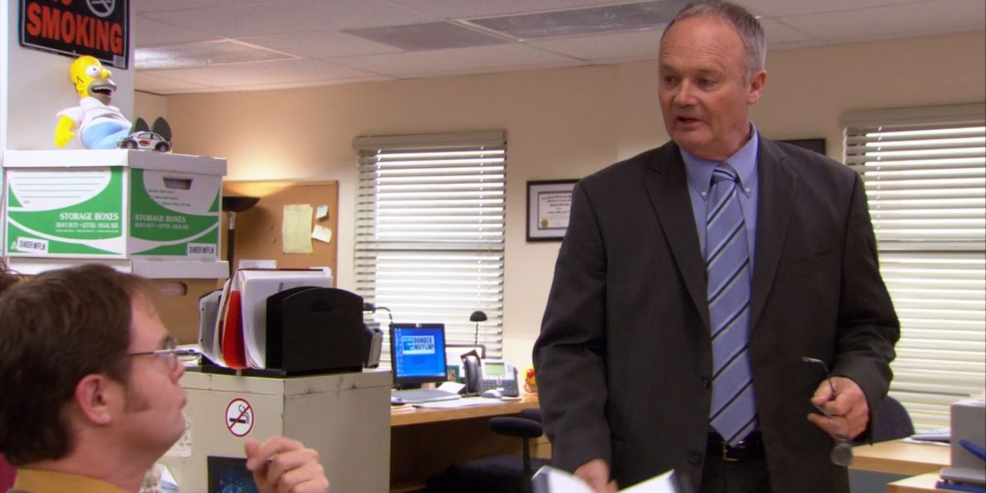 Creed Speaking With Dwight In The Office Season 3, Episode 20, "Product Recall."