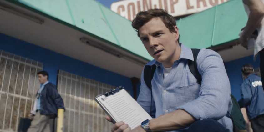 Dexter Morgan (Patrick Gibson) investigates a crime scene in Dexter: Original Sin season 1, episode 2