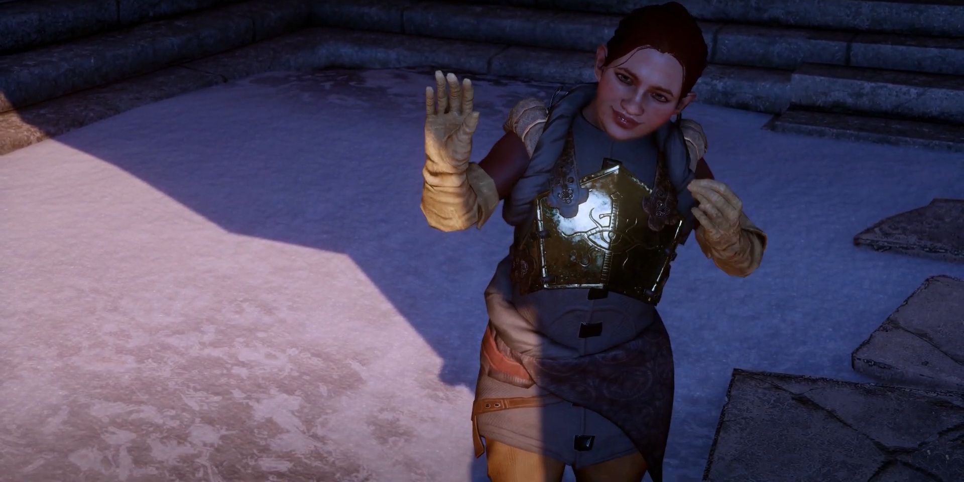 Dagna waves to greet the player in Dragon Age: Inquisition.