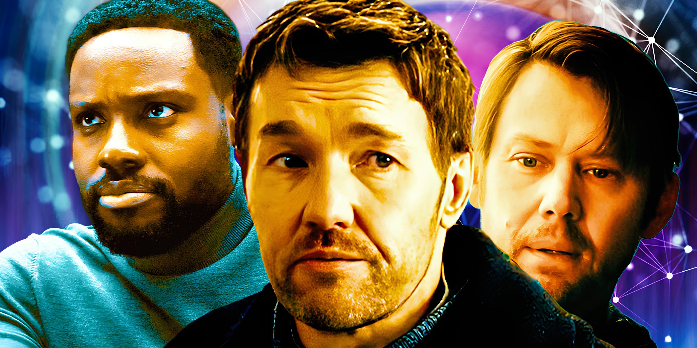Custom Dark Matter image of Dayo Okeniyi as Leighton Vance, Joel Edgerton as Jason Dessen, and Jimmi Simpson as Ryan Holder
