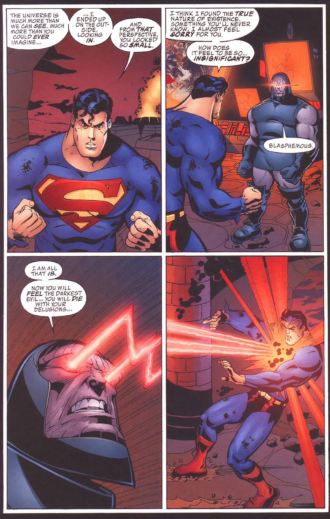 Comic book page: Darkseid Attempts To Erase Superman From Existence