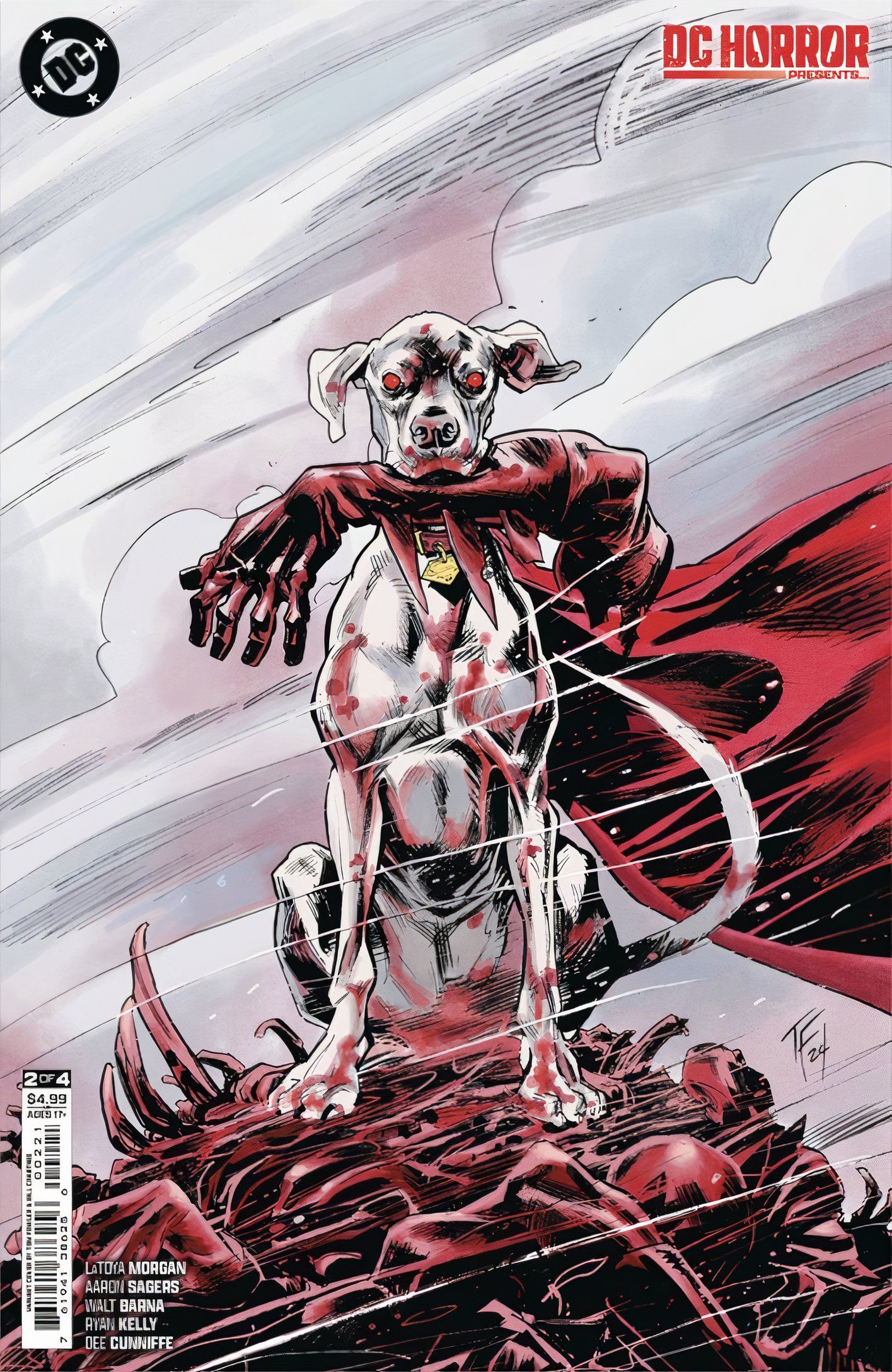 Comic book cover: Krypto holds Batman&rsquo;s severed arm