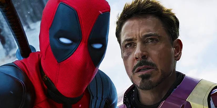 Deadpool in the snowy forest in Deadpool & Wolverine and Tony Stark in the Iron Man suit in Captain America Civil War