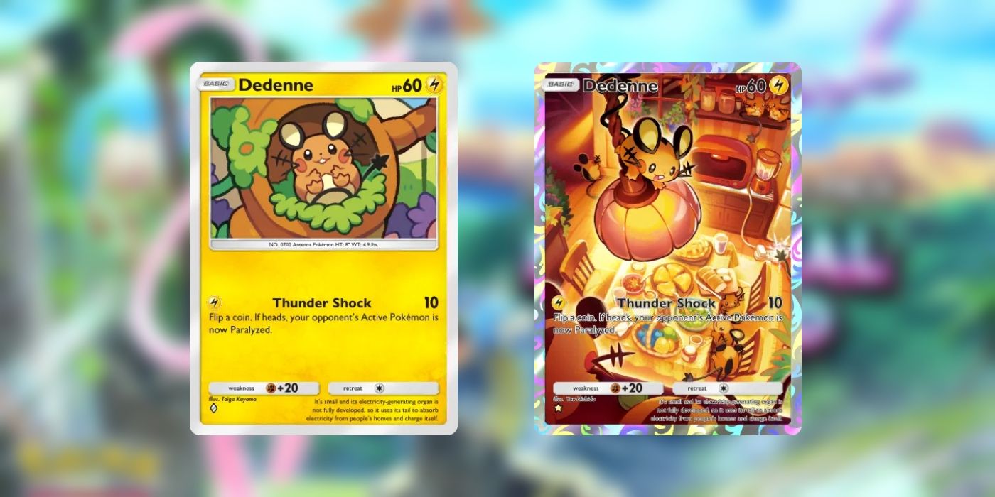 Ambas as versões de Dedenne no Pokémon TCG Pocket da Mythical Island