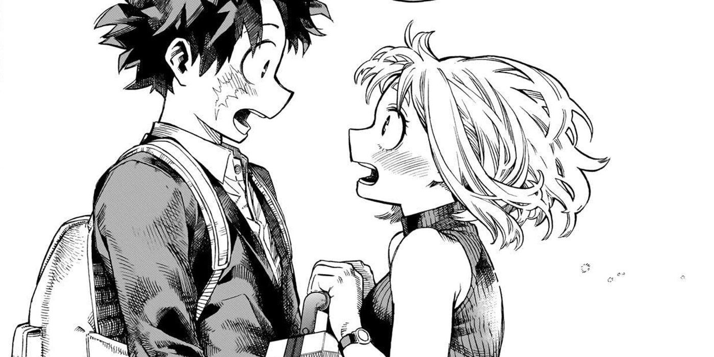 Izuku e Ochako próximos e corados em My Hero Academia capítulo 431