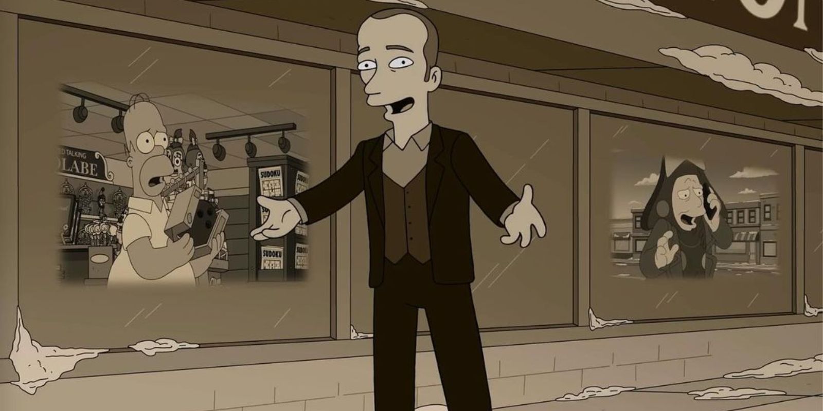 Derren Brown em Os Simpsons com Homer na tela da TV